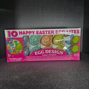 Vintage 90s Plastic Happy Easter Egg String Lights Chick Duck 10 Lights NOS